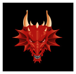 Red dragon head illustration on a black background