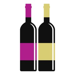 Red and white wine bottles icon isolated