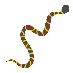 Naklejka premium Gray snake with yellow stripes and red spots icon