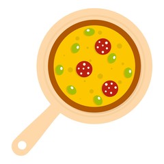Pizza on round board icon isolated