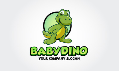Baby Dino Logo Cartoon Character. Cute baby dinosaur cartoon mascot. Awesome and Unique Logo for your playful company.