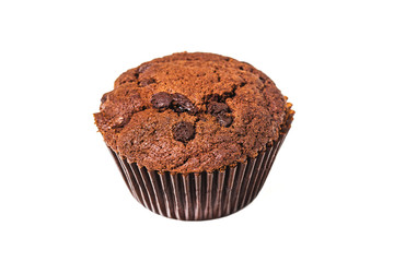 chocolate muffin with mint on a wooden table