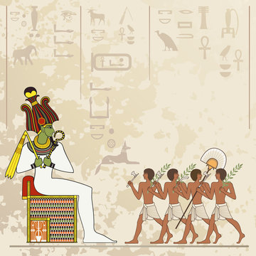 Ancient egypt banner.Egyptian hieroglyph and symbol. Stylized ancient culture background.Murals with ancient egypt scene