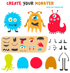 Cartoon funny monsters creation kit. Create your own monster set. Vector illustration. © juristka