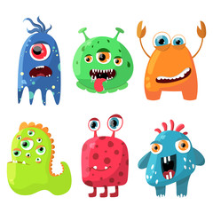 Cute cartoon monsters set. Collection for any design, card, poster, invitation. Vector illustration.