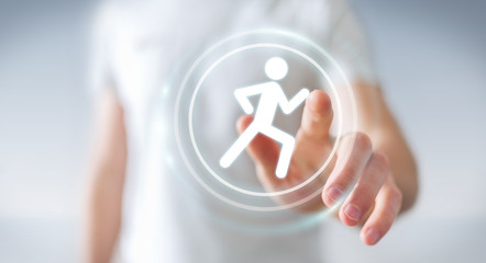 Young man using running application to check his performances 3D rendering