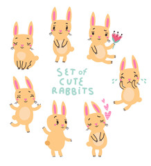 Cute rabbits vector set