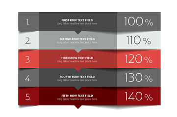 Table template, schedule, business, brochure or schedule table. Minimalistic style. Step by step.