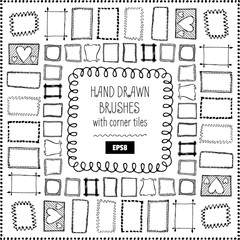 Set of Vector Doodle Decorative Brushes. Hand Drawn Ink Frames or Borders