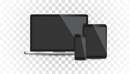 Realistic device flat Icons: smartphone, tablet, laptop. Vector illustration on isolated background