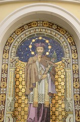 Obraz premium Religious mosaic on facade of church in Graz, Austria.