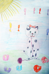 Children's drawing with colored pencils 