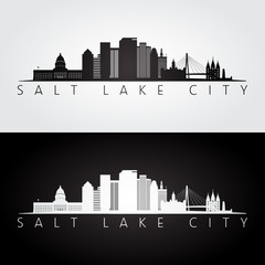 Salt Lake City USA skyline and landmarks silhouette