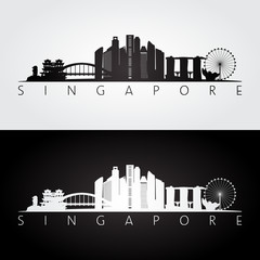Singapore skyline and landmarks silhouette - obrazy, fototapety, plakaty