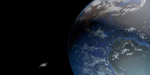 Extremely detailed and realistic high resolution 3D image of ISS - international space station orbiting Earth. Shot from outer space. Elements of this image are furnished by NASA.