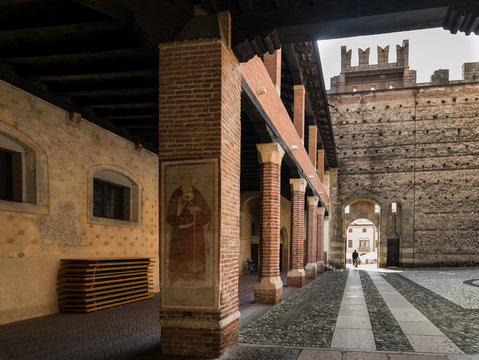 Bicycle path passing through the castle of Marostica, Italy.