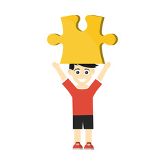 happy smiling boy holdign big puzzle piece icon image vector illustration design 