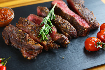 steak and vegetables