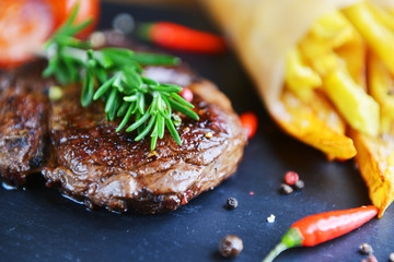 french fries and steak