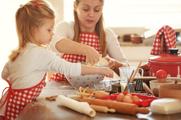 Mum and Daughter Making Dough