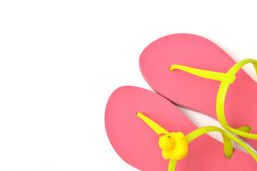 Top view of pink flip flops isolated on white background.