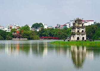 Red Bridge - The Huc Bridge in Hoan Kiem Lake, Hanoi, Vietnam