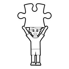 Fototapeta premium happy smiling boy holiding puzzle piece icon image vector illustration design 