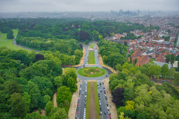 View from the top of the Atomium in Brussels towards city center