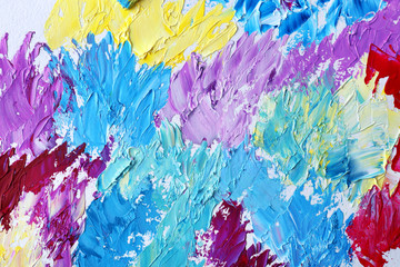 Colorful oil paint splashes, closeup