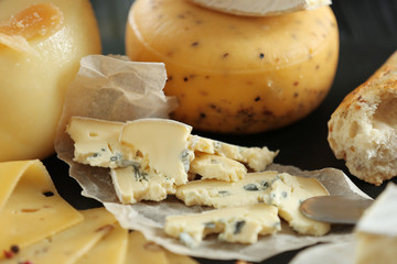 Different types of cheese, closeup