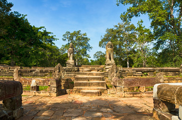 Fototapeta na wymiar Srah Srang with Lion and Naga statues in Angkor, Cambodia