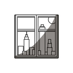 outlined window city building sun image vector illustration