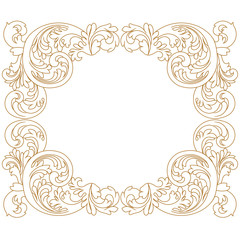 Golden vintage border frame engraving with retro ornament pattern in antique baroque style decorative design. Vector.