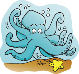 Cartoon illustration of an octopus.