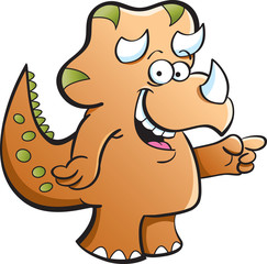 Cartoon illustration of a triceratops pointing.