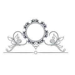 round decorative frame flourish calligraphy monochrome vector illustration