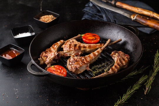 Delicious Fried Lamb Rack in a Pan with Spices