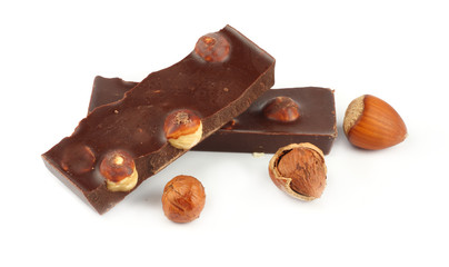 chocolate candies sweets with hazelnut isolated on white background