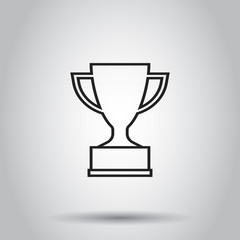 Trophy cup flat vector icon in line style. Simple winner symbol. White illustration on grey background.