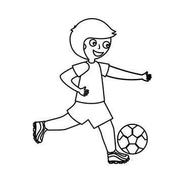 little boy playing soccer vector illustration design