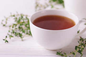 Thyme herbal tea. Healthy drink. Alternative medicine