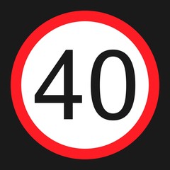 Maximum speed limit 40 flat icon, Traffic and road sign, vector graphics, a solid pattern on a black background, eps 10.