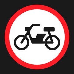 No motorcycle prohibition sign flat icon, Traffic and road sign, vector graphics, a solid pattern on a black background, eps 10.