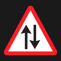 Two way traffic sign flat icon, Traffic and road sign, vector graphics, a solid pattern on a black background, eps 10