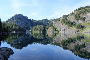 Fototapeta na wymiar Small Alpine lake reflection landscape