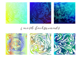 Fototapeta na wymiar 6 mesh backgrounds. Square background with ocean colors with marbled structure.