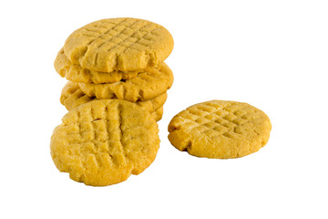 Homemade peanut butter cookies on white background