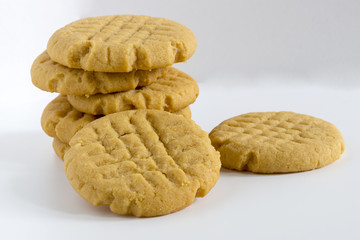 Homemade peanut butter cookies on white background