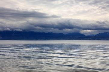 Stormy clouds over Leman Lake, Switzerland, Europe