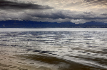 Stormy clouds over Leman Lake, Switzerland, Europe